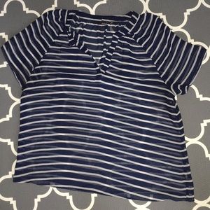 Navy and white striped sheer top